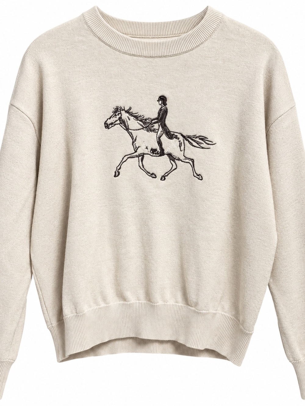 Urban Weekend Equestrian Horse Rider Embroidered Knit Sweater